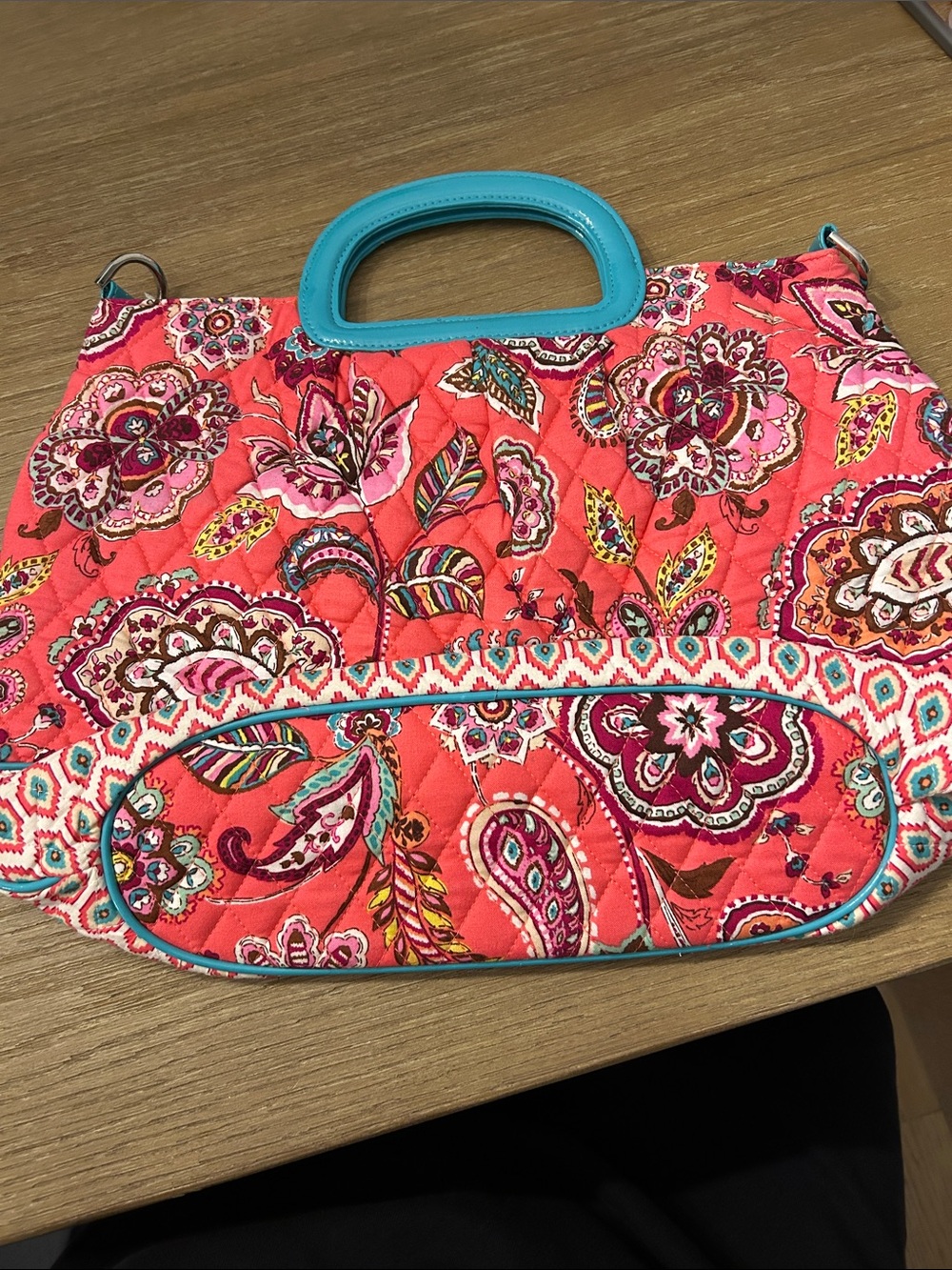 Vera Bradley pink  floral bag with turquoise handle